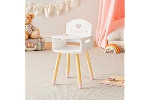 ROBUD Baby Doll High Chair, Pretend Play High Chair with Heart-Shaped Backrest for 18-20 Inch Dolls, Wooden Baby Doll Accesso