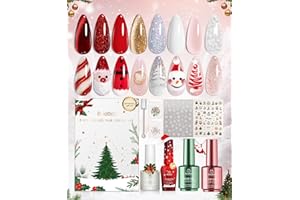 BEETLES GEL POLISH Beetles Merry Glow Christmas Gel Polish Set - 8 Holiday Colors Gel Nail Gift Box with Base&Top Coat, Red Cat Eye White Gold Silver Nude Nail Kit, Uv Led DIY Salon Manicure Kit Beauty Gifts for Women
