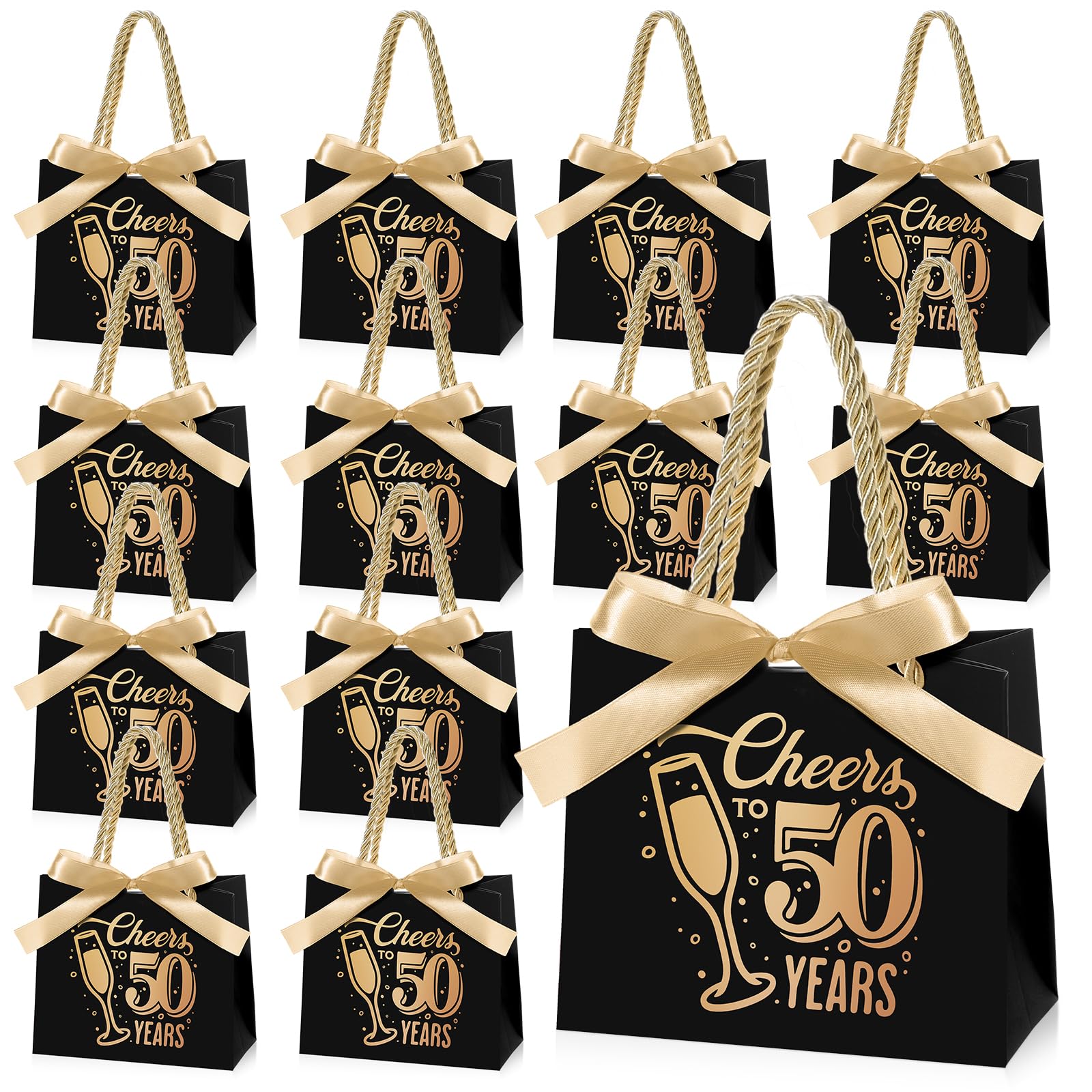 Photo 1 of *USED*
Clysee 25 Pcs Mini Birthday Gift Bags with Handles Black and Gold Party Favor Bags Bulk for Birthday Wedding Anniversary Supplies Decorations, 5.51 x 2.36 x 4.72 Inches (Cheers to 50)