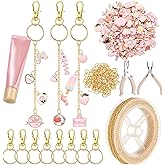 VioraWhite 213 Pcs Valentines Lip Gloss Keychain Making Kit 100 Pink Enamel Charms 32.81 ft Gold Chains for Galentines DIY Crafts Women(Elegant)