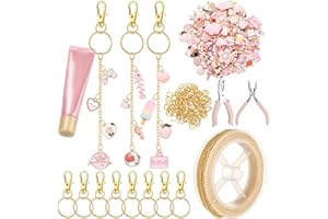 VioraWhite 213 Pcs Lip Gloss Keychain Making Kit 100 Pink Enamel Charms 32.81 ft Gold Chains for DIY Crafts Women(Elegant)