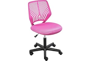 Yaheetech Students Cute Desk Chair Low-Back Armless Study Chair w/Lumbar Support Adjustable Swivel Chair in Home Bedroom School, Rose Red