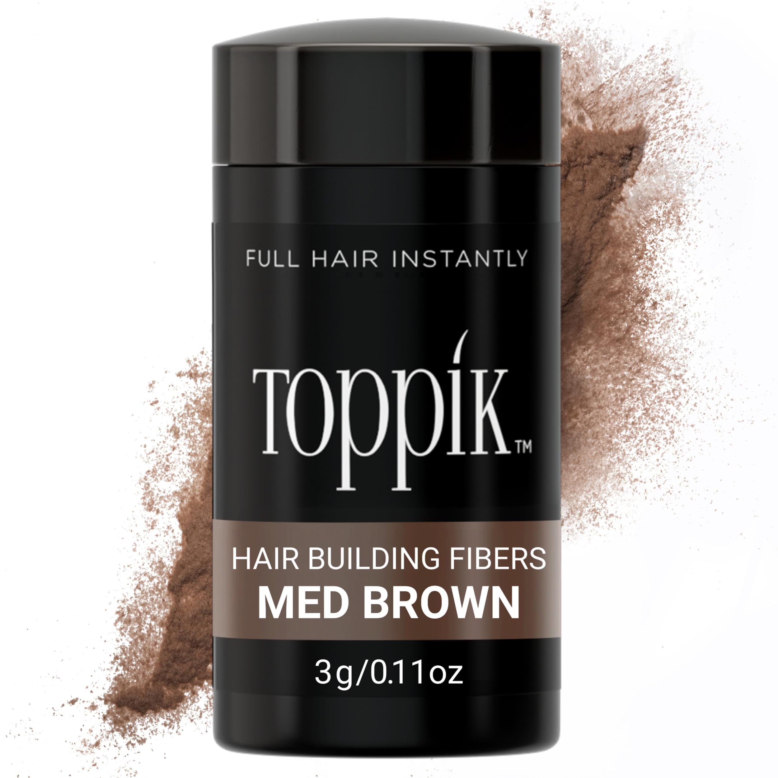 Toppik Hair Building Fibres Powder, Medium Brown, 3g Bottle - for A Thicker-looking Hairline, Crown and Beard, Instant Thinning Concealer for Men and Women ​