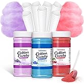 Cotton Candy Sugar Floss Variety Pack - Grape, Raspberry &amp; Cherry Flavors, 3 Bottles (12oz Each) Includes 55 Cones for Home &amp; Commercial Cotton Candy Machines, Parties, Carnivals &amp; Events