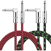 Sovvid 10FT 2 Pack Instrument Cable - Electric Guitar &amp; Bass Guitar Cable with Right Angle 1/4 Inch Connectors, Green and Red