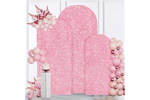 MODFUNS Sequin Arch Cover Pink Gold Wedding Arch Cover 6ft 6.6ft 7.2ft Glitter Arch Stand Cover Spandex Cover for Arch Stand Round Top Fitted Arch Cover Sparkle Arch Wall Cover for Wedding Party