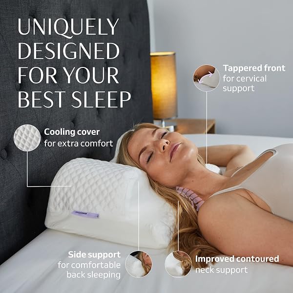 YOURFACEPILLOW, BACK SLEEPER BEAUTY PILLOW, CERVICAL NECK PILLOW CONTOUR MEMORY FOAM PILLOW, ERGONOMIC NECK, BACK & SHOULDER SUPPORT. BACK SLEEPING REDUCES PRESSURE ON SKIN – COOLING WITH SATIN CASE