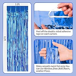 Blue Curtains for Party Decorations, 3 Pack 3.2ft x