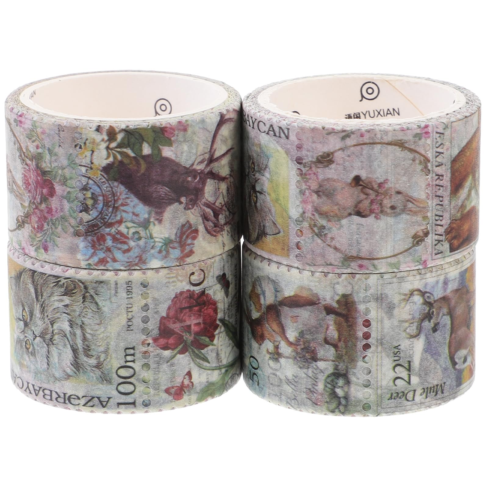 HEALLILY 4 Rolls Postage Stamp Stickers Vintage Washi Stickers Journaling Scrapbooking Travel Stickers for Planner Notebook Photo Album DIY Crafts
