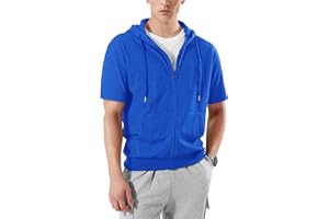 Ohoo Mens Slim Fit Zip up Hoodie Short Sleeve Thin Jacket Full Zip Sweatshirt with Kanga Pocket