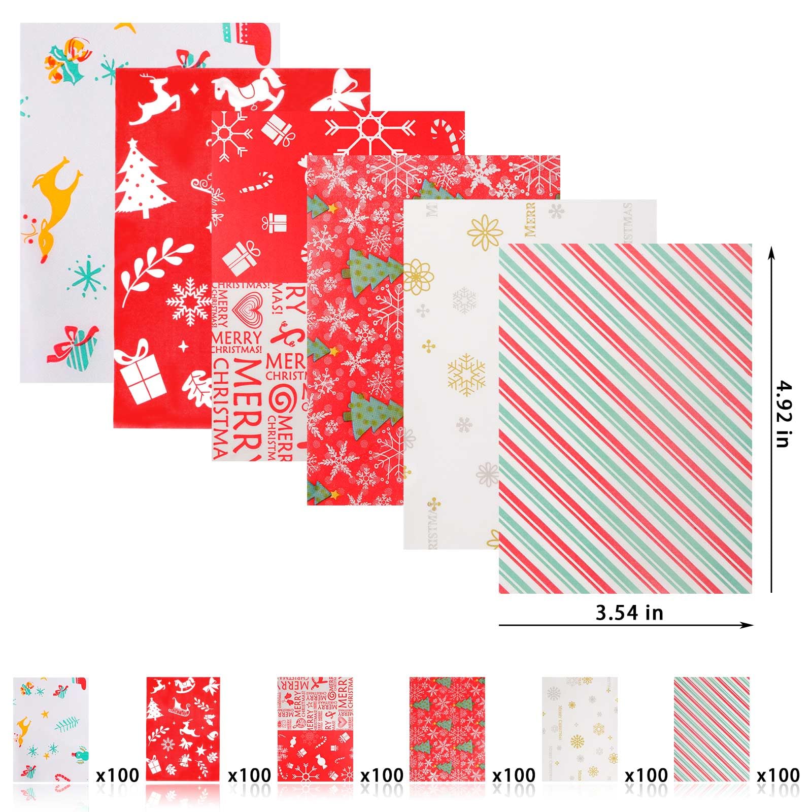 YBB 600 Pcs Christmas Candy Wrappers for Caramel, Greaseproof Candy Wax Twisting Papers Wrappers for Christmas Party Goodies Candy Chocolate Sweets