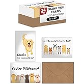 Pro Supply Global (24 Count of 4x6 Pre-Folded Dog Thank You Cards With Blank Inside To Leave a Note and Envelopes - Assortment of Greeting Cards Come In 3 Designs