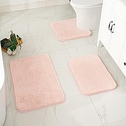 MIULEE Pink Toilet Rug U Shaped for Bathroom - Soft