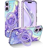 Lamcase for iPhone 17 Case with Magnetic Invisible Ring Stand [Compatible with MagSafe], Full Body Rugged Slim Women Men Girl Shockproof Marble Pattern Design Case, Violet