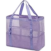 Fammart Mesh Beach Bag with Zipper, Large Beach Tote for Women, Toys Pool Swim Bag Travel Vacation Cruise Essentials