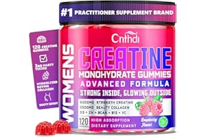 CNFHDI Creatine Monohydrate Gummies 6000MG Pre-Workout for Women, Creatine Gummies with Collagen, BCAA 2:1:1, Zinc & Taurine for Muscle Support, Enhance Strength & Booty, Gluten-Free, 120 Counts