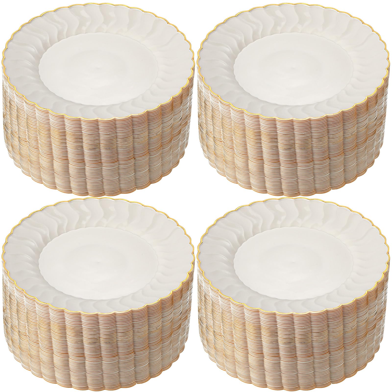 Photo 1 of Havawish 90 Pcs Ivory Plastic Plates 10.25 Inch Disposable Dinner Plates with Gold Rim Elegant Scalloped Wedding Party Dinnerware for Holidays Thanksgiving Christmas Weddings Party