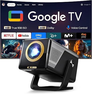 Google TV Proyector Portatil con Netflix, 938 ISO, Soporte 4K, Dolby 20W