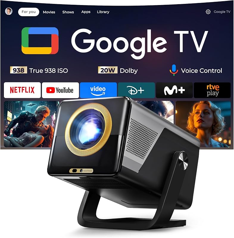 Google TV Proyector Portatil con Netflix, 938 ISO, Soporte 4K, Dolby 20W — foto 1 de 8