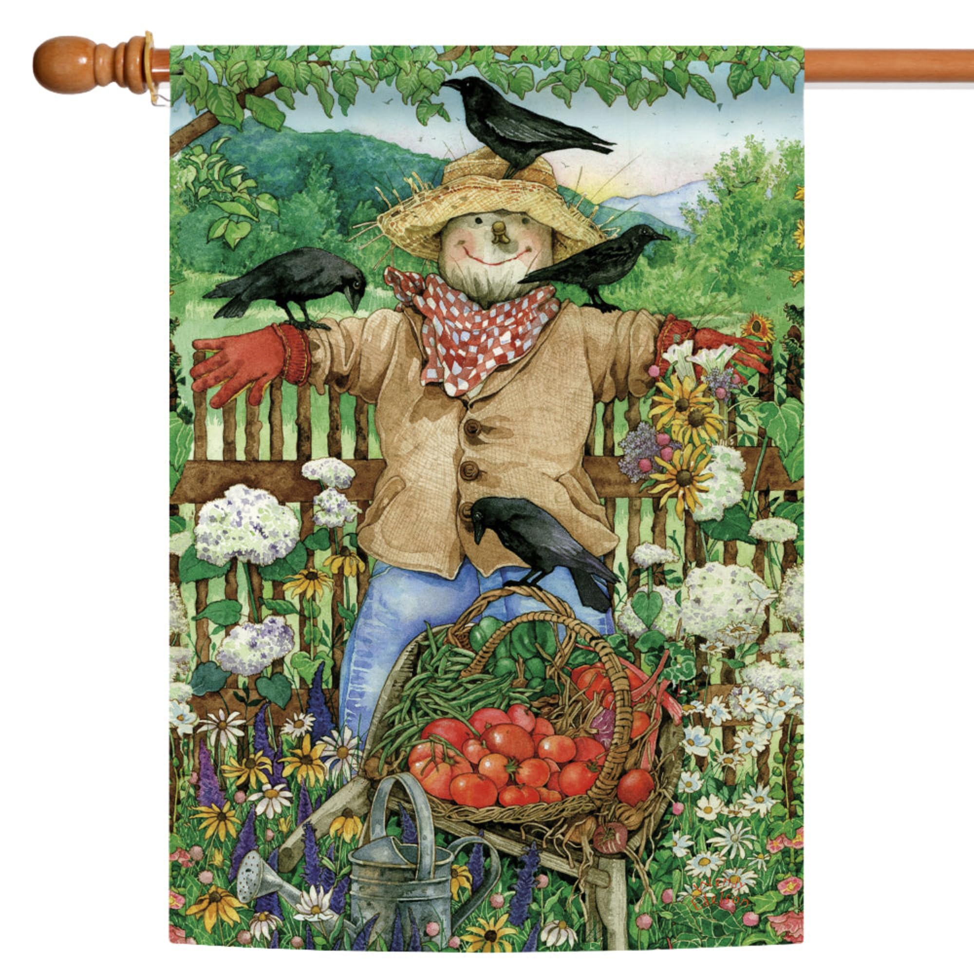 Toland Home Garden 1010095 Friendly Scarecrow Fall Flag 28x40 Inch Double Sided for Outdoor Farm House Yard Decoration