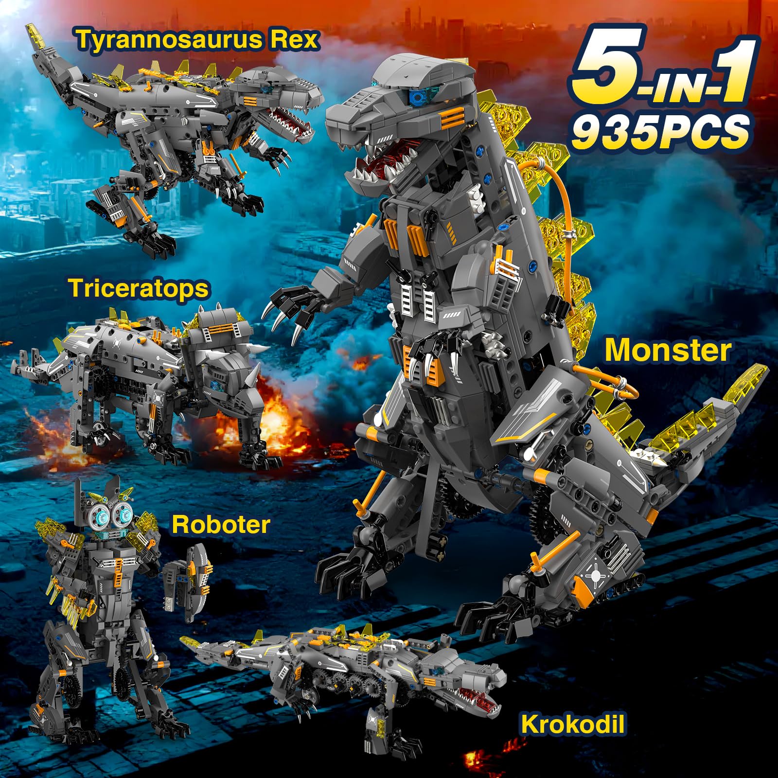 Technic Roboter Bauspielzeug Bausatz ab 8+, 5-IN-1 RC Roboter und Auto 3