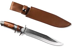 Wild Wolf X42 Survival Camping Fishing Fixed Semi-Full Tang Blade Hunting Knife with Rosewood Handle and Leather Sheath
