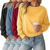Oakgarden 4 Pack Womens Long Sleeve Cropped Sweatshirts Crew Neck Loose Fit Pullover Thermal Tops