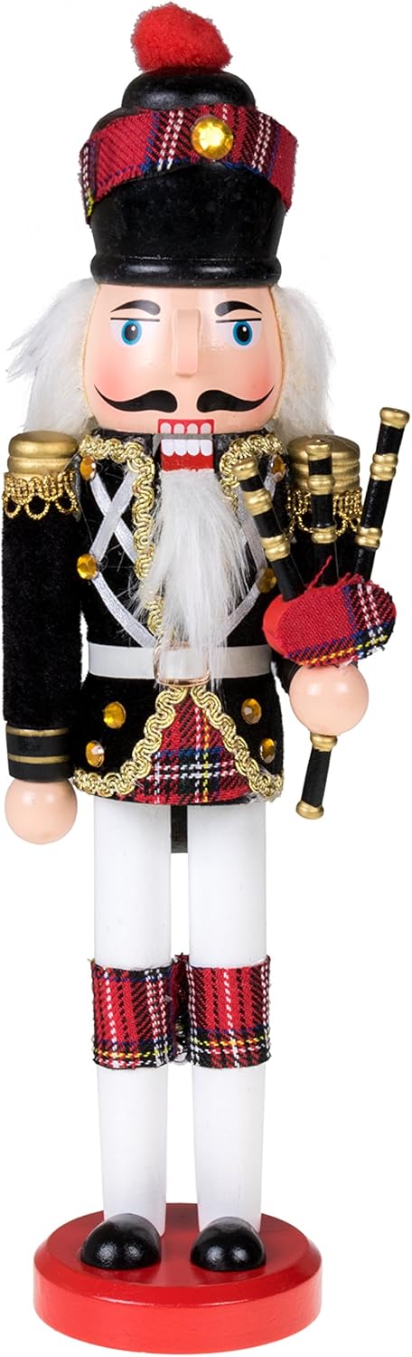 Nutcrackers - Clever Creations Black Scottish Bagpiper 12 Inch Traditional Wooden Nutcracker, Festive Christmas Décor for Shelves and Tables