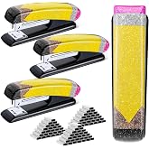 4 Pcs Teacher Glitter Pencil Stapler Christmas Teacher Appreciation Gift | Cute Teachers Stapler with Staples, Preschool School Office Supplies for Desks Classroom, School Teacher Student Staff Gifts
