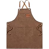 FunChaos Canvas Aprons, Kitchen Chef Aprons, Work Aprons for Men Women, Adjustable Strap Aprons with 3 Pockets