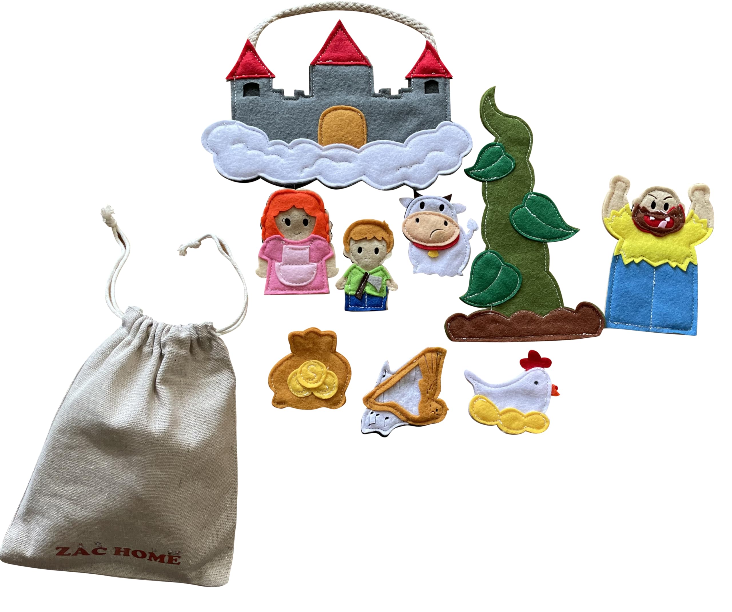 Jack and the Beanstalk Finger Puppets, Handcrafted Fairy Tale Set for Kids' Storytelling and Play