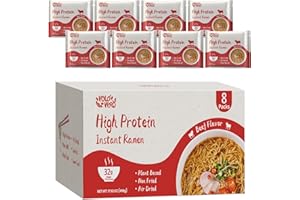 VOLO VERO High Protein (32g) Instant Ramen Noodles “Spicy Beef” Flavor Soup, 8 Pack, Plant-Based, Low Carb, Air-Dried, Non-Fried, Egg-Free, Ready to Eat, Dairy Free Healthy Meal