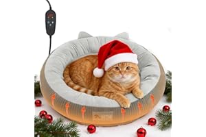 PETNF Heated Cat Bed Indoor Pets – Adjustable Temperature 86-131℉ Cat Heating Pad with Timer, Chew Resistant 87 Inch Cord, Washable Cover, Round Cozy Donut Pet Bed for Small Cats Kittens Dogs