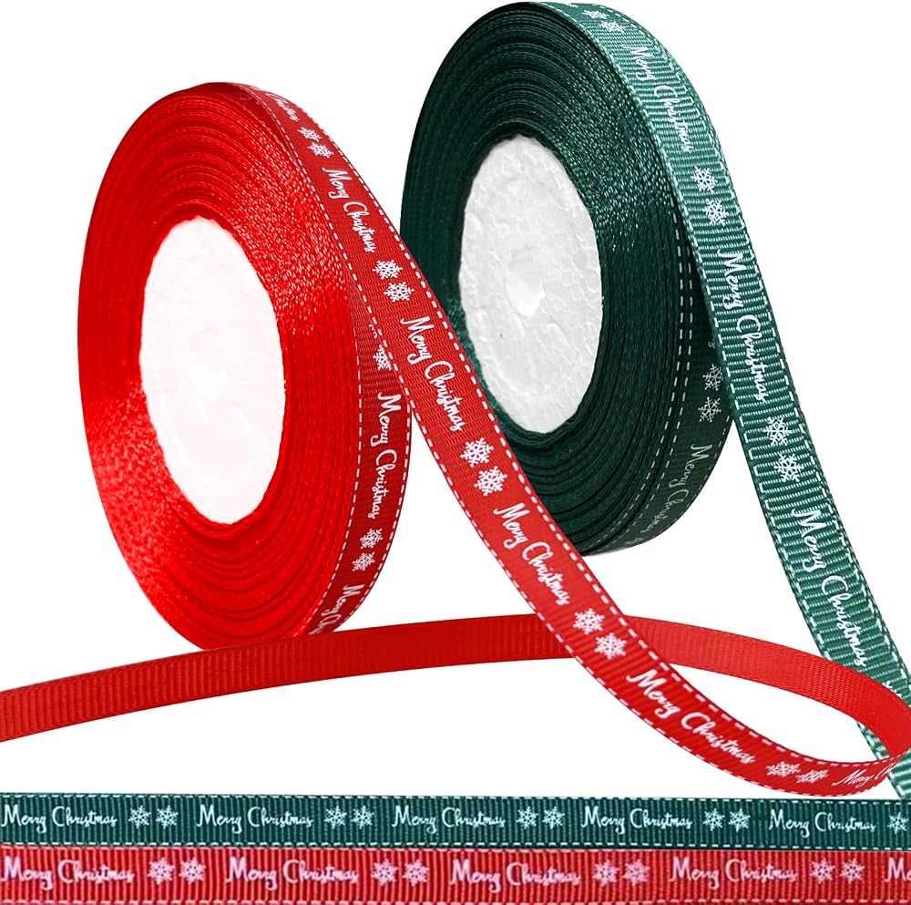CNMTCCO 2 Rolls 43 Yard Merry Christmas Ribbons Grosgrain Snowflake Pattern