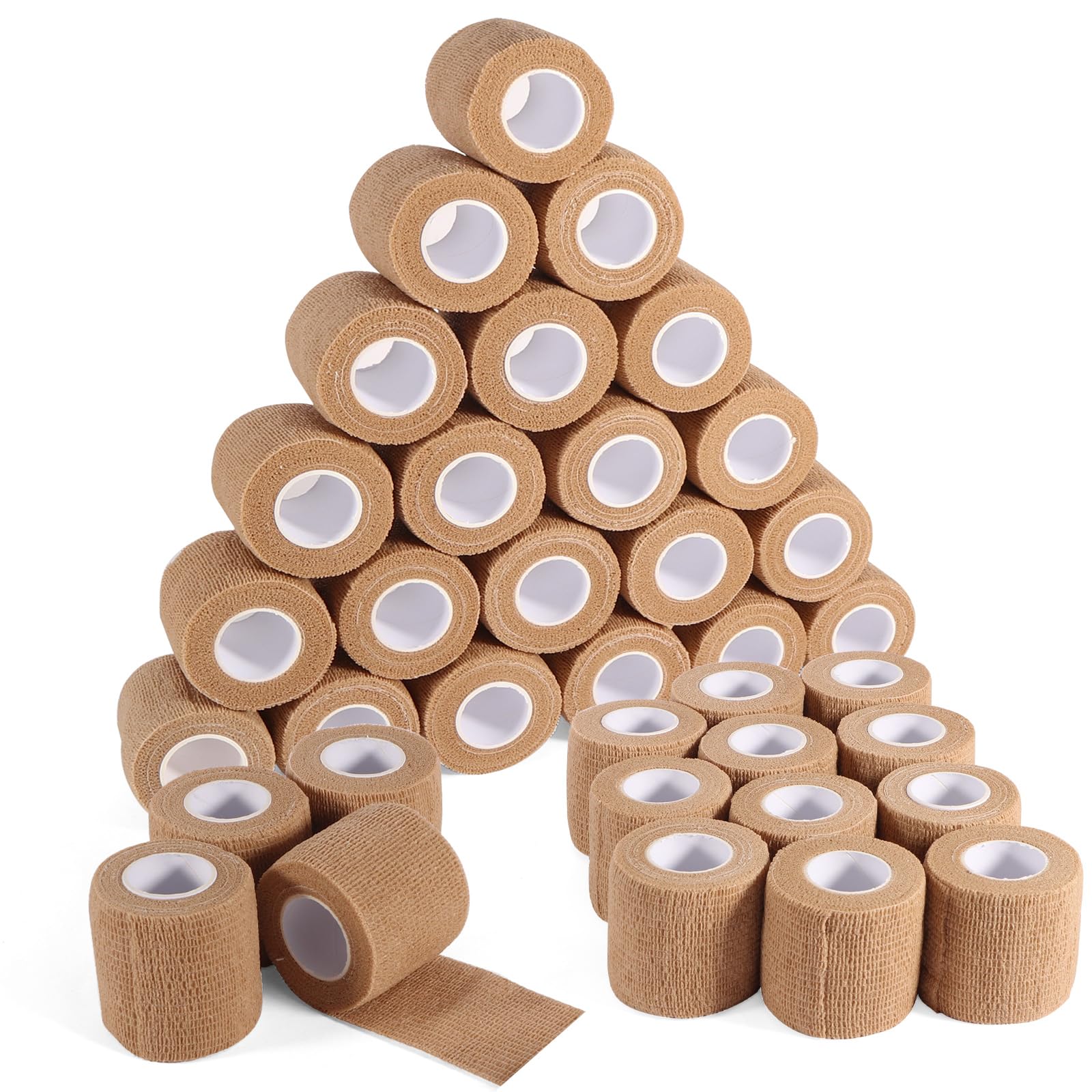 Photo 1 of 36 Rolls Elastic Self Adhesive Bandage Wrap 2 Inch, Breathable Non Woven Cohesive Bandage, Vet Wrap for Dogs, Ankle Sprains Swelling Medical First Aid Tape, Sports Athletic Tape Brown