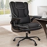 Ergonomic Office Chair with Flip-up Armrests 300lbs,Middle-Tall Computer Office Desk Chair with Lumbar Support,Executive Leather Chair with Rocking Function Adjustable Height for Home Office