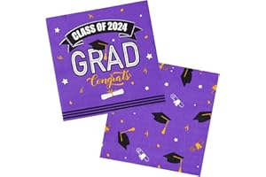 HUNANYUME 100 Pcs Graduation Paper Napkins Congrats Grad Disposable Cocktail Napkins, 3-Ply Class of 2024 Decorative Party Napkins for High School University College Graduation Party Decoration (Purple)