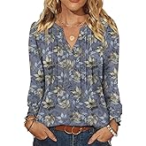 LOMON Womens Tops Dressy Casual Pleated Ruffle Long Sleeve Tunics Tops to Wear with Leggings V Neck Work Blouse