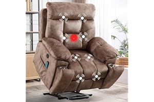 CANMOV Large Power Lift Recliner Chair with Massage and Heat for Elderly Big and Tall People, Overstuffed Wide Recliners with 2 Cup Holders, Side Pocket and USB Port, Camel