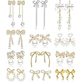 MEDOJO Bow Earrings for Women Classic Ribbon Bow Stud Earrings for Women Bow Dangle Earrings Set