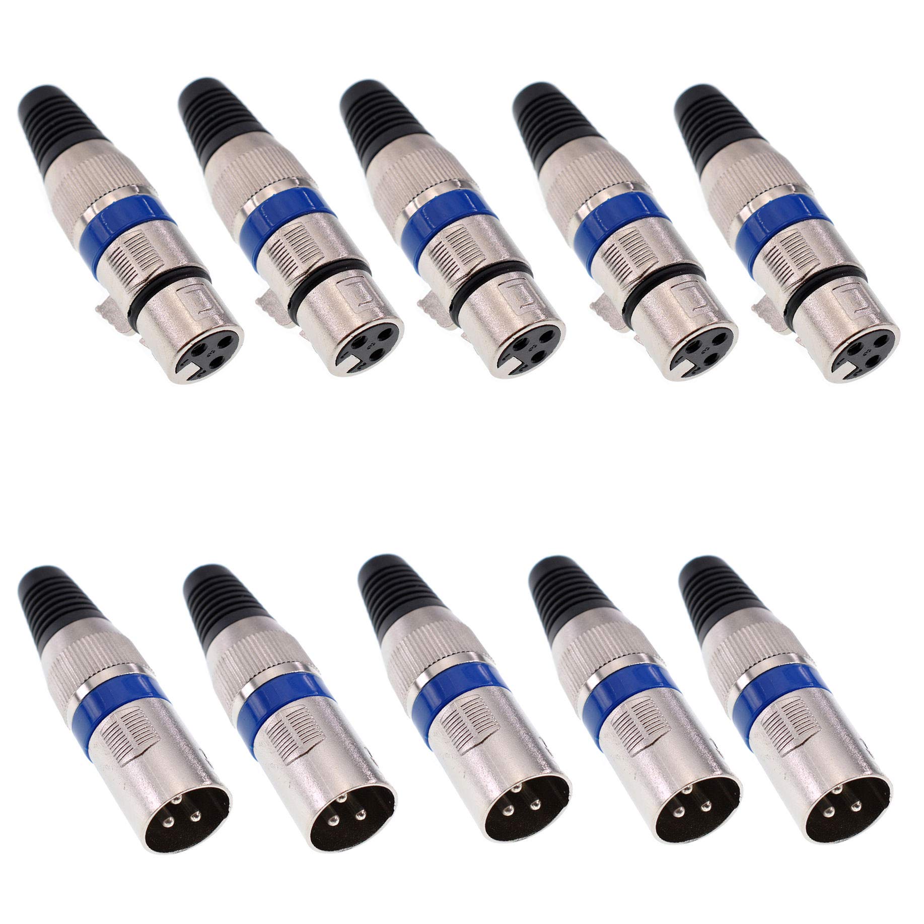 Oiyagai 10 Pack 3-Pin XLR Male and Female Microphone Connectors, Audio Cable Plug Socket Set, Metal Construction for DMX Mic Mixer Amplifier Repair (5 Pairs)