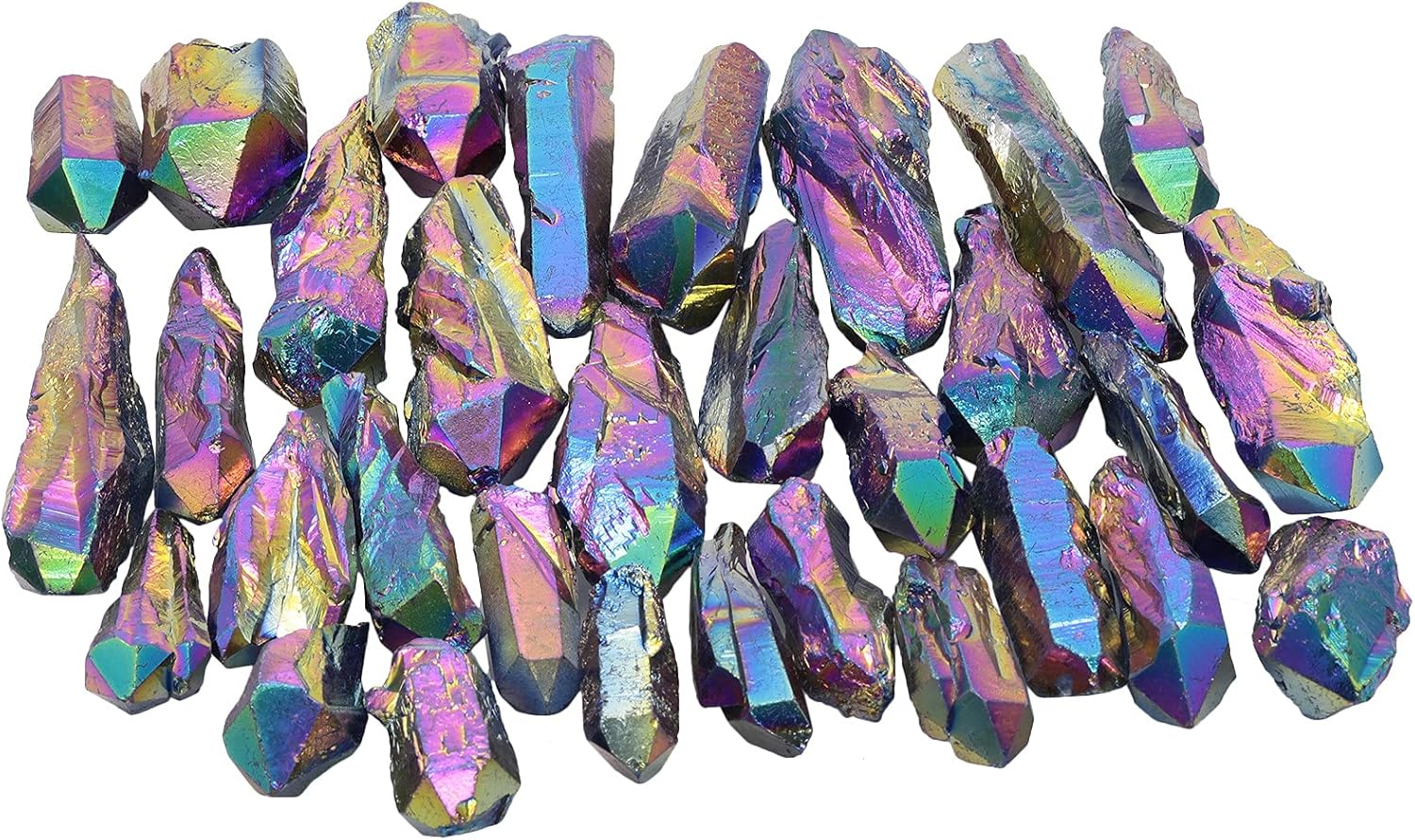 Indoor Fountains & Accessories - mookaitedecor 1 lb Bulk Irregular Shape Titanium Coated Natural Rock Quartz Crystal Points Raw Crystals for Reiki Healing and Decoration, Colorful