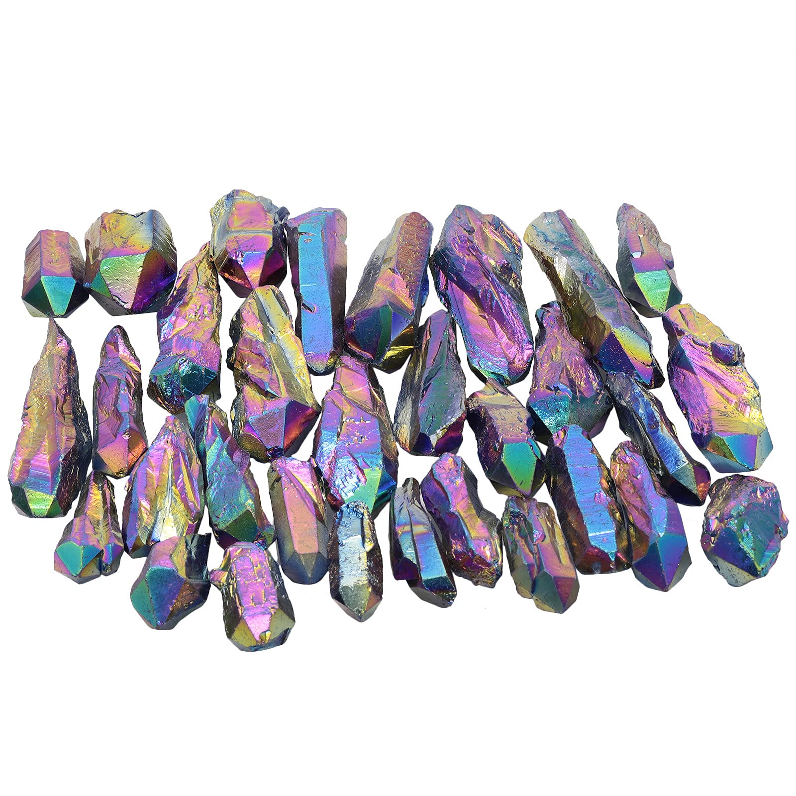 mookaitedecor 460g Undrilled Large Rainbow Aura Quartz Crystal Points Bulk for Jewellery Making Crafting Wire Wrapping Party Home Decor, Irregular Titanium Quartz Raw Crystals Colourful Crystal Gift
