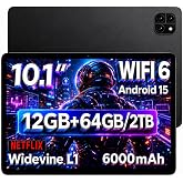 Android 15 Tablet 10.1 Inch, Computer Tablet, Octa-Core, 12GB RAM 64GB ROM | 1280x800 Resolution, WiFi 6 and Bluetooth, Dual Speakers, 5MP+8MP Cameras, 6000mAh Battery, Up to 2TB Expansion