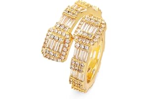 LULU MEL Iced Out Jewelry Baguette Cz Adjustable Heart Ring, All Match Bling Bling Dainty Gold Pinky Ring Party Rose Gold Love Men Women Luxury Jewelry