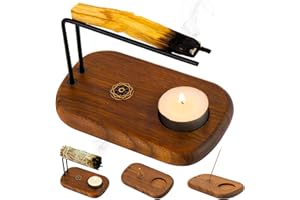PLEARTY 4 in 1 Walnut Wood Palo Santo Holder Hand-Crafted Incense Sticks Holder for Burning Sage with Booklet The Most Complete Palo Santo Holder for Your Meditation Room Home Decor Gift