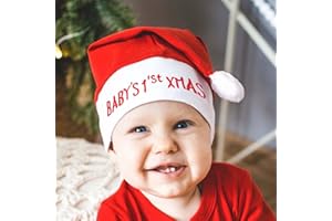 VANTATY Christmas Baby Santa Hat, One Year Old Newborn Baby Christmas Hats For Unisex Toddler Boys Girls Kids Children, First Year Infant Santa Hat 0-12 Months, Soft Cotton Xmas Hats For Baby Child 1'st Xmas Beanie Hat Holiday Festival, Gorros De Navidad Para Bebe Ni