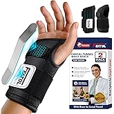 FEATOL 2 Pack Carpal Tunnel Wrist Brace For Work With Wrist Splint, 6.5'' Wrist Brace Night Support For Women Men, Pain Relief For Tendonitis, Arthritis, Pregnancy, Typing, Right and Left Hand, Medium