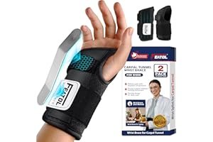 FEATOL 2 Pack Carpal Tunnel Wrist Brace For Work With Wrist Splint, 6.5'' Wrist Brace Night Support For Women Men, Pain Relief For Tendonitis, Arthritis, Pregnancy, Typing, Right and Left Hand, Medium