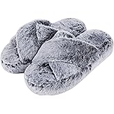 DL Fluffy Womens House Slippers Cross Band Open Toe, Soft Plush Fleece Bedroom Slippers Women Memory Foam, Comfy Fuzzy Slip On Non-Slip Womens Slippers Indoor Leopard Size